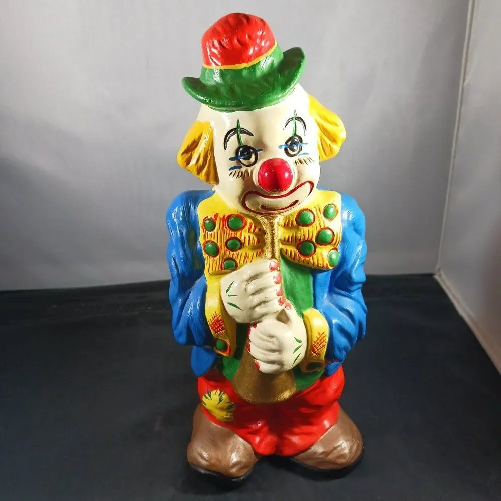 Vintage 70's Circus Clown Playing the Saxophone Plaster Figurine